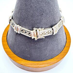 VTG Sterling Silver 925 Greek Key Design Link Bracelet Size 7.25" Length